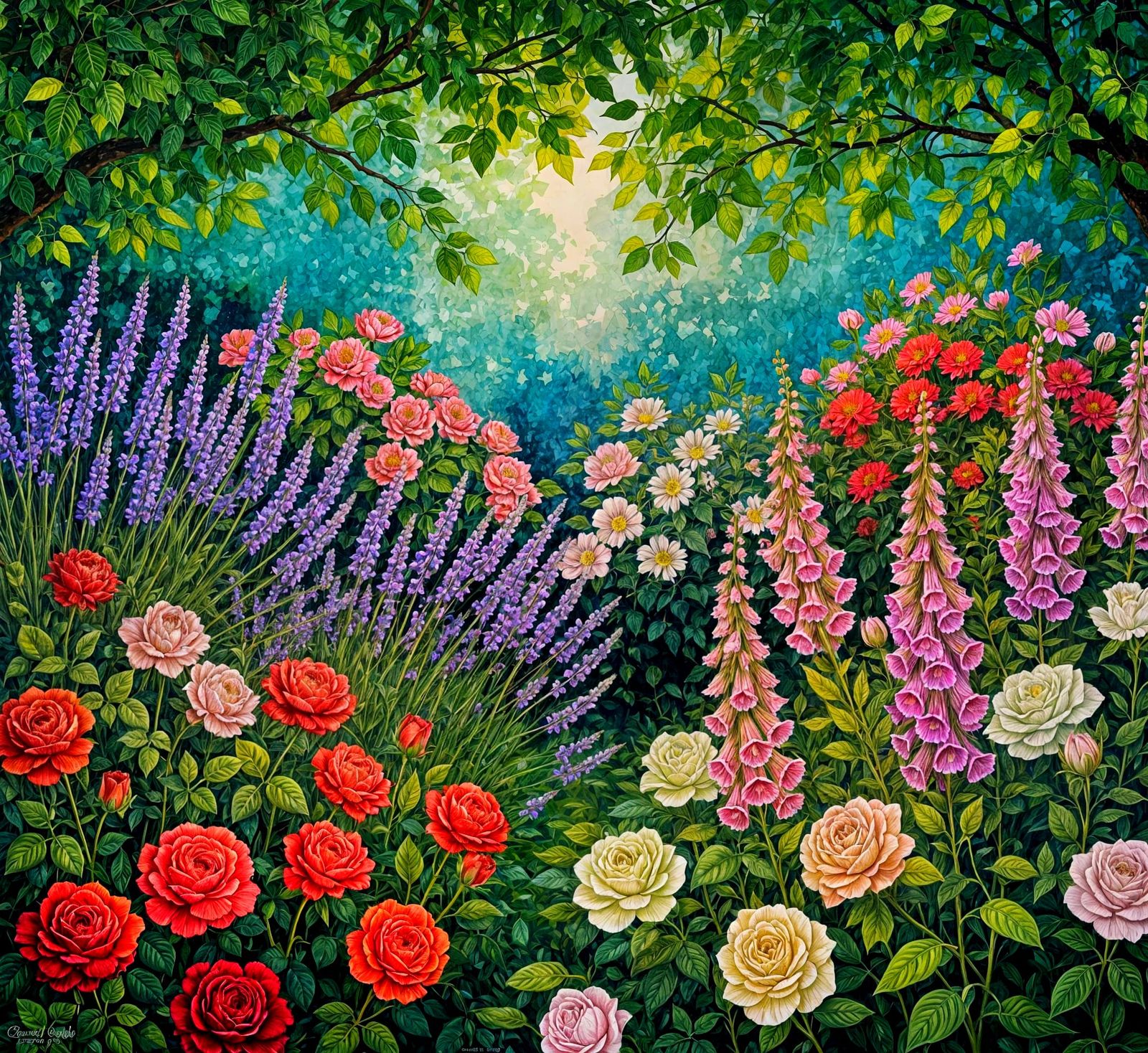 English Cottage Garden in Alcohol Ink Decoupage Style