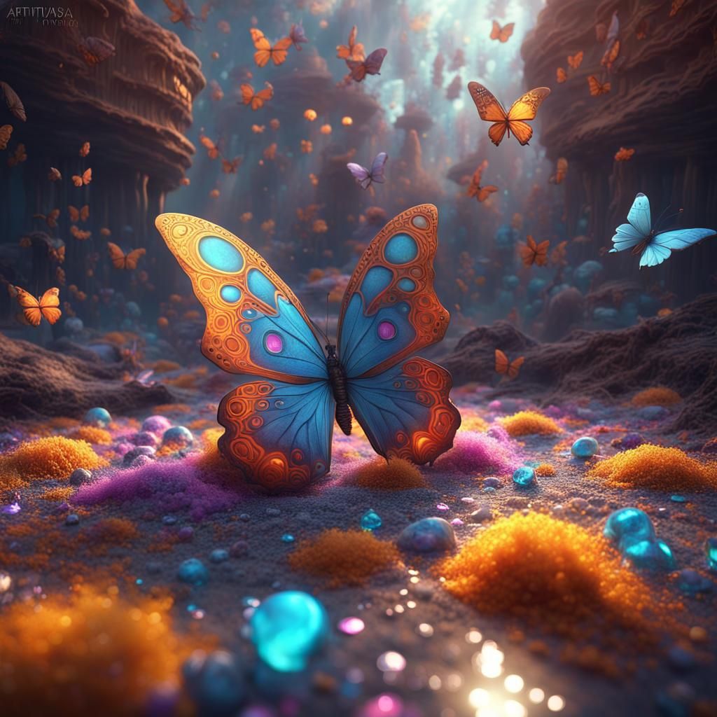 Psychedelic Butterflies and Sunshine over Skulls