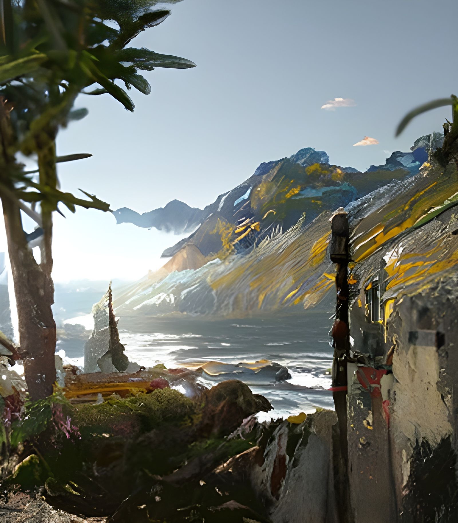 Sunny Seaside Town Amidst Mountains