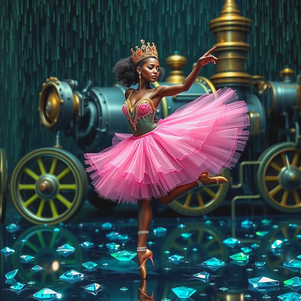 Steampunk Ballerina Dancing on Diamond Floor