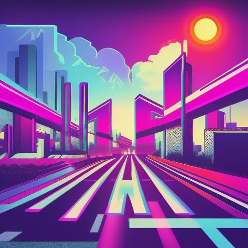Los Angeles Synthwave Cover Art: Neon Retro Style