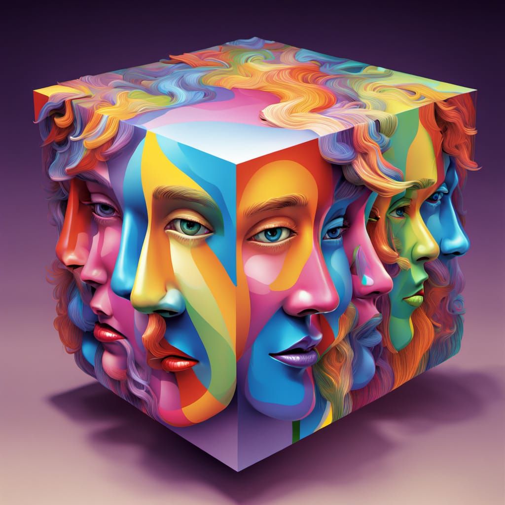 Whimsical Faces in a Magical 3D Cube