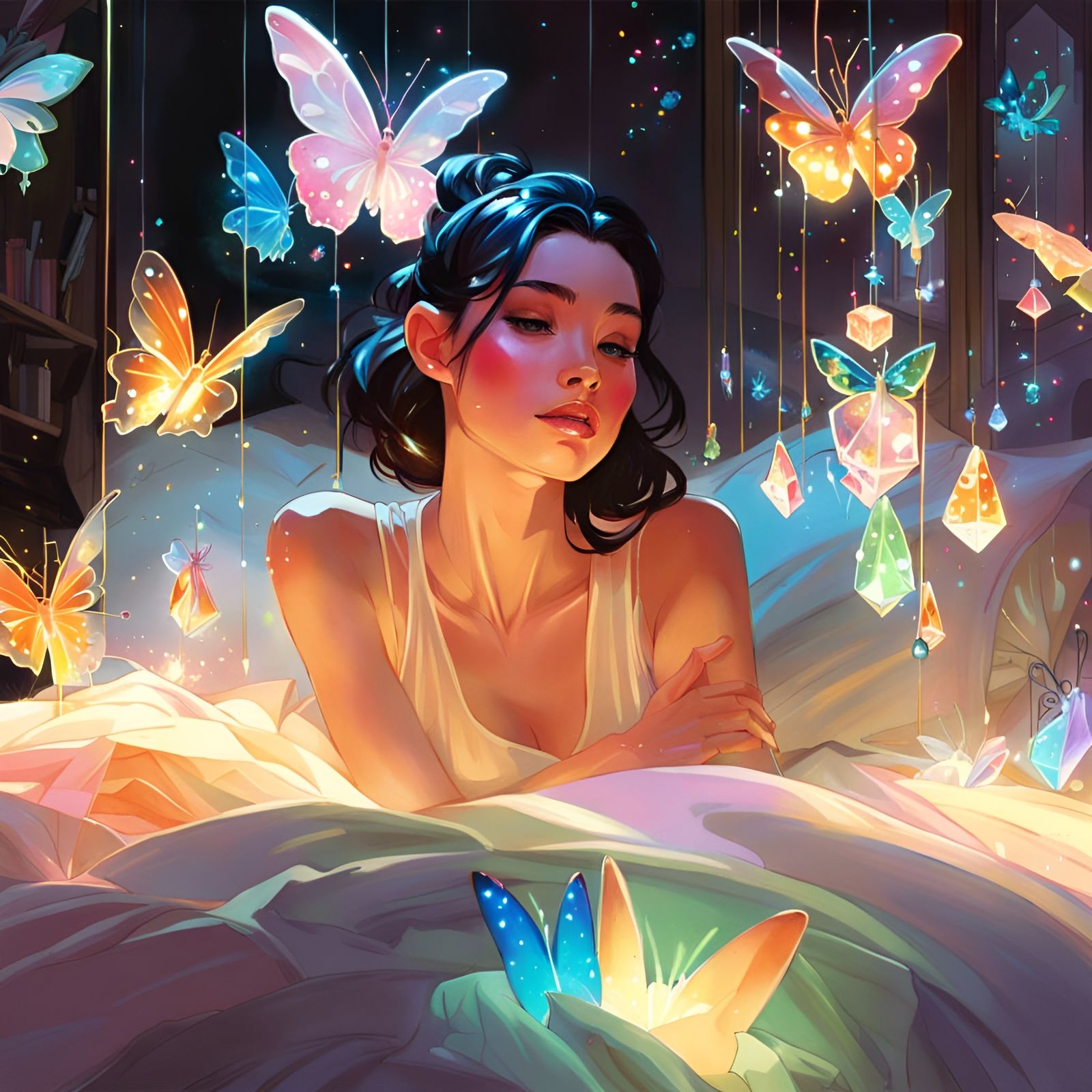 Glowing Crystal Mobile in Dreamy Fairy Room