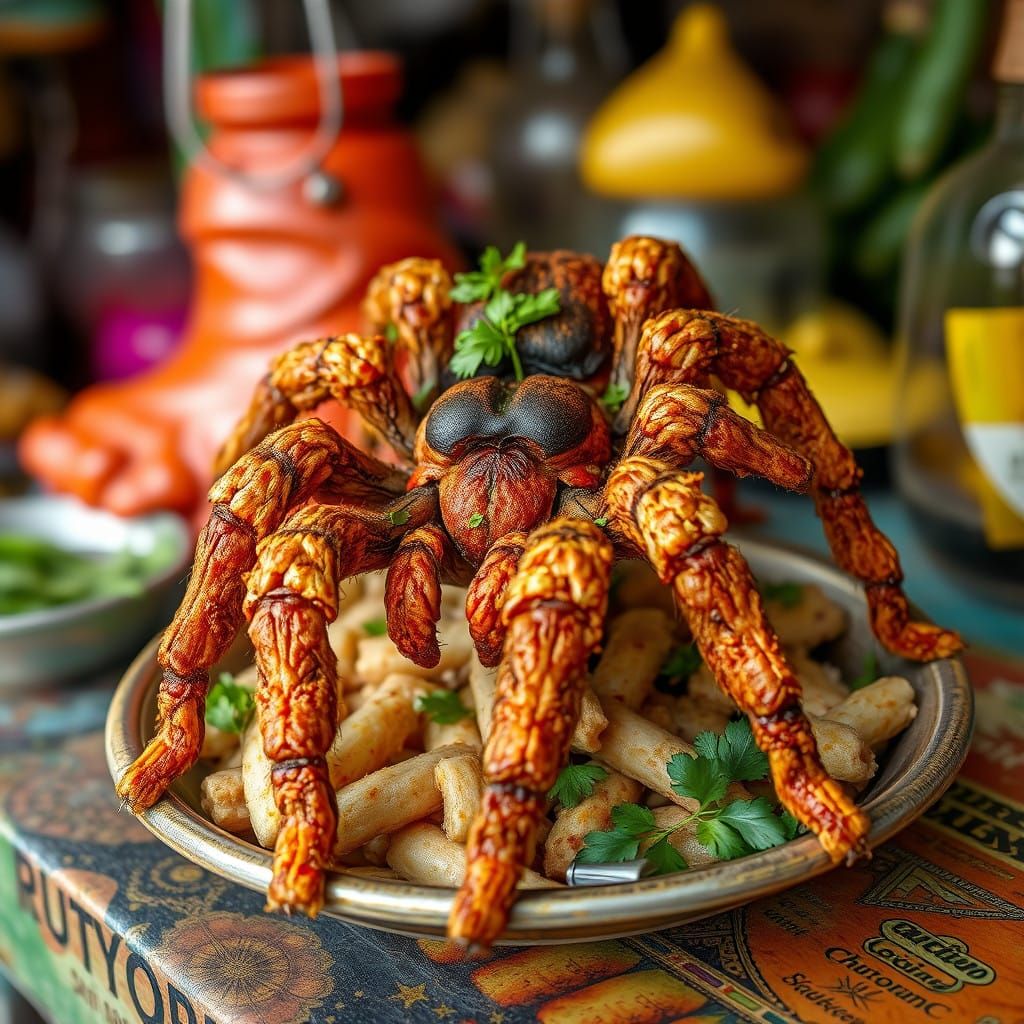 Crispy Fried Tarantula in Cambodian Market Style