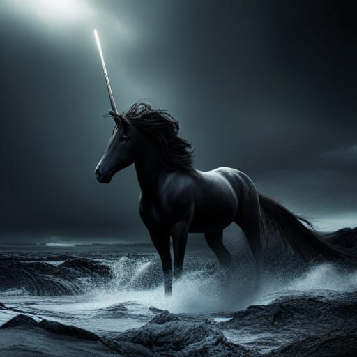 Dramatic Black Unicorn Digital Matte Painting