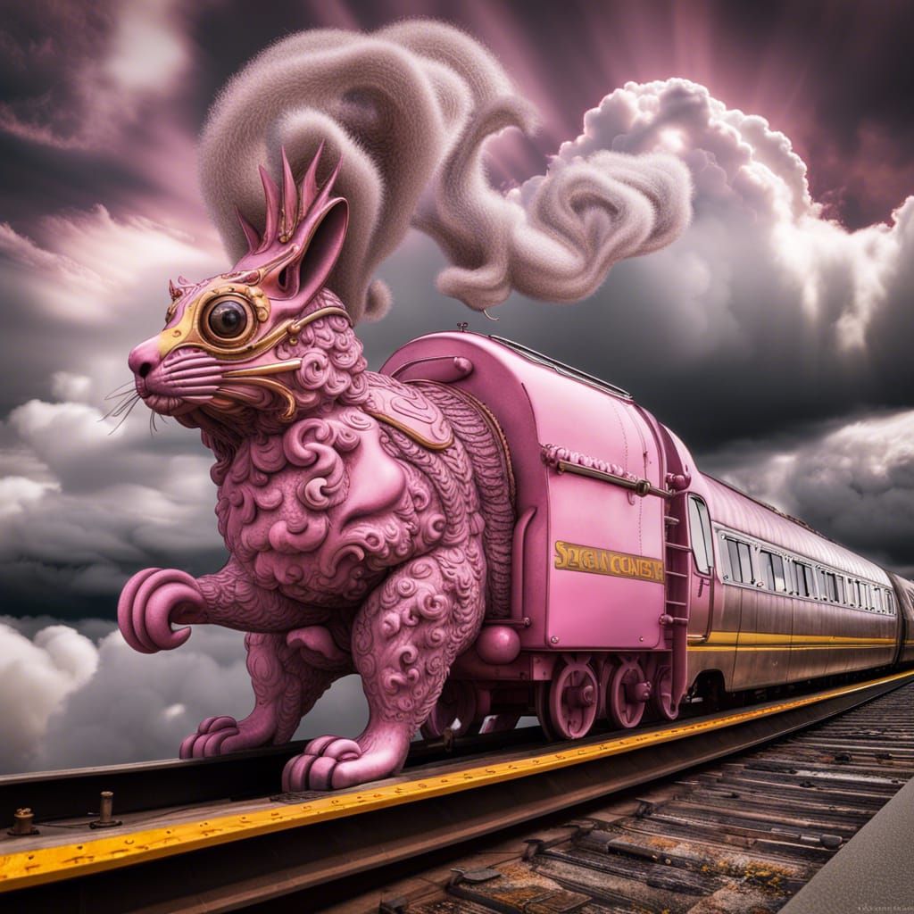 Sci-Fi Squirrel Train Above Cumulonimbus Clouds