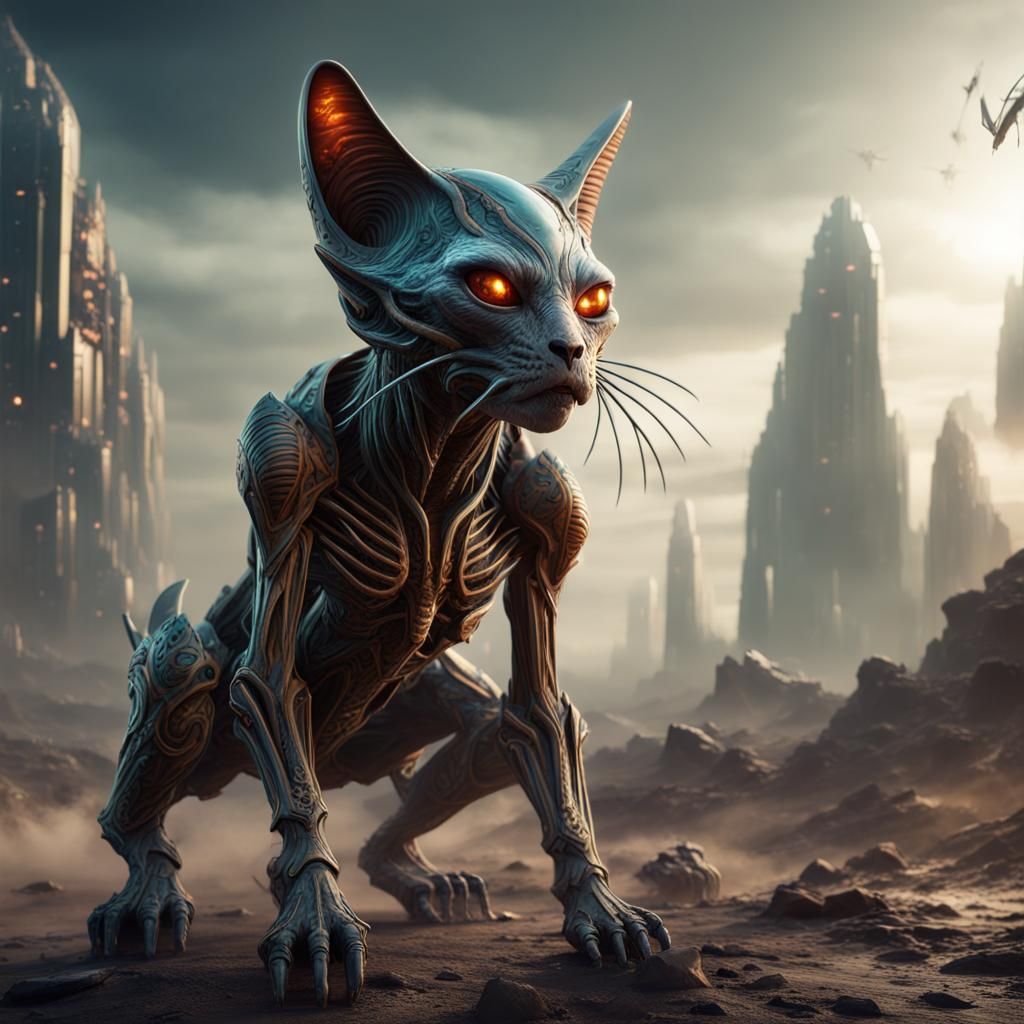 Alien War Cat in Detailed Matte Painting