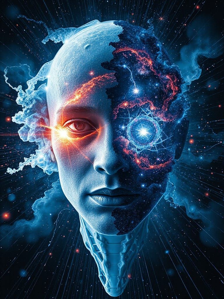 Humanoid Face in Quantum Meltdown, Digital Art