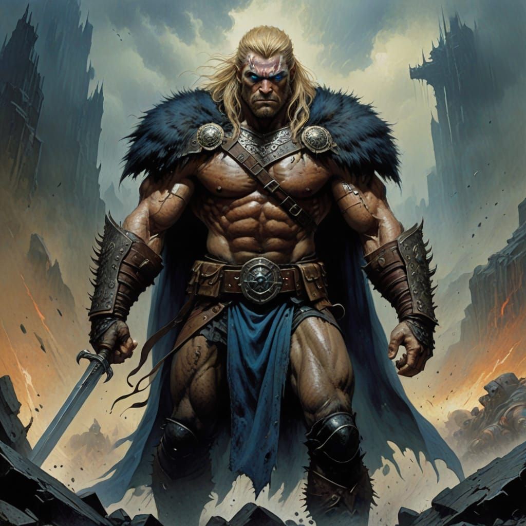 Viking Warrior in a Battle-Scarred Landscape