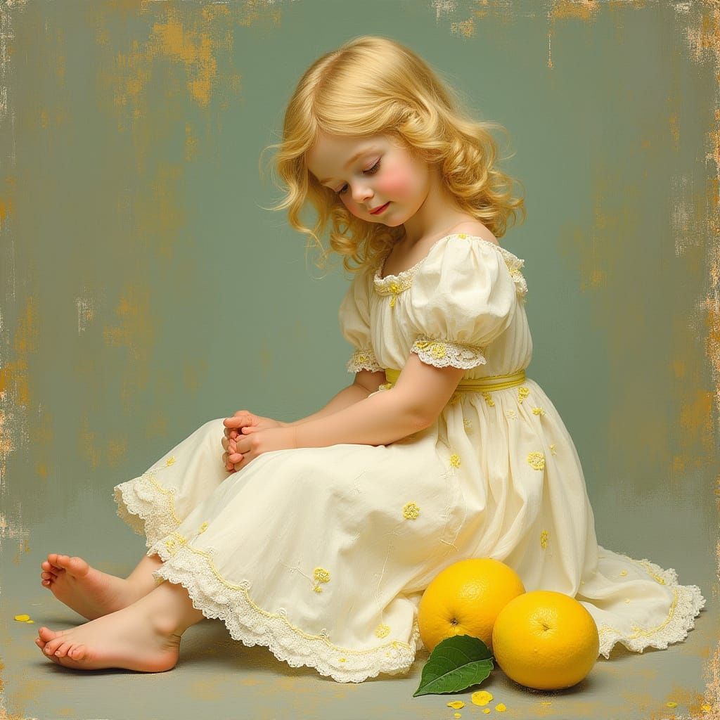 Girl with Lemon in Impressionistic Style