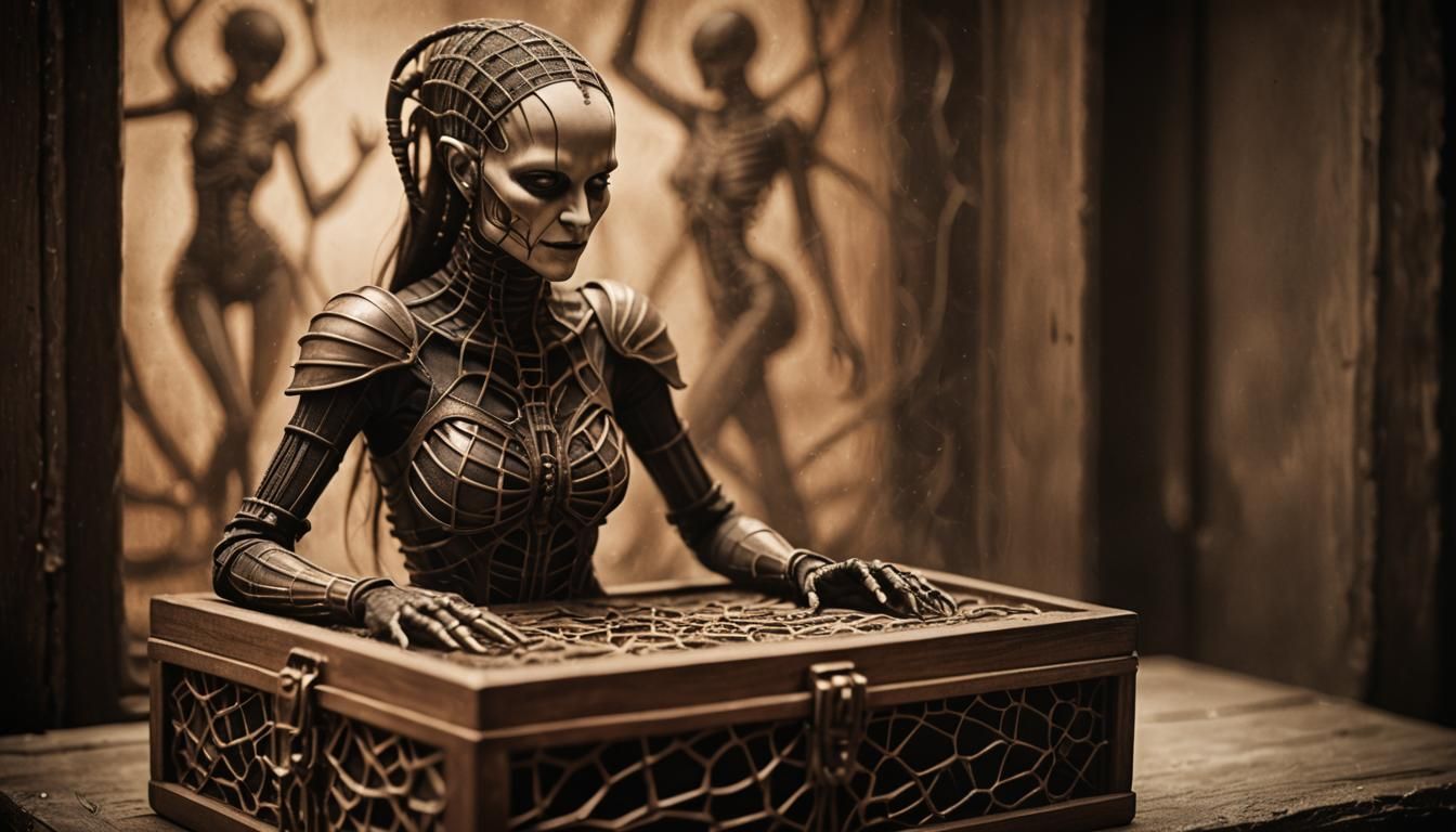 Insectile Dancer Emerges: Giger-esque Sepia Photograph