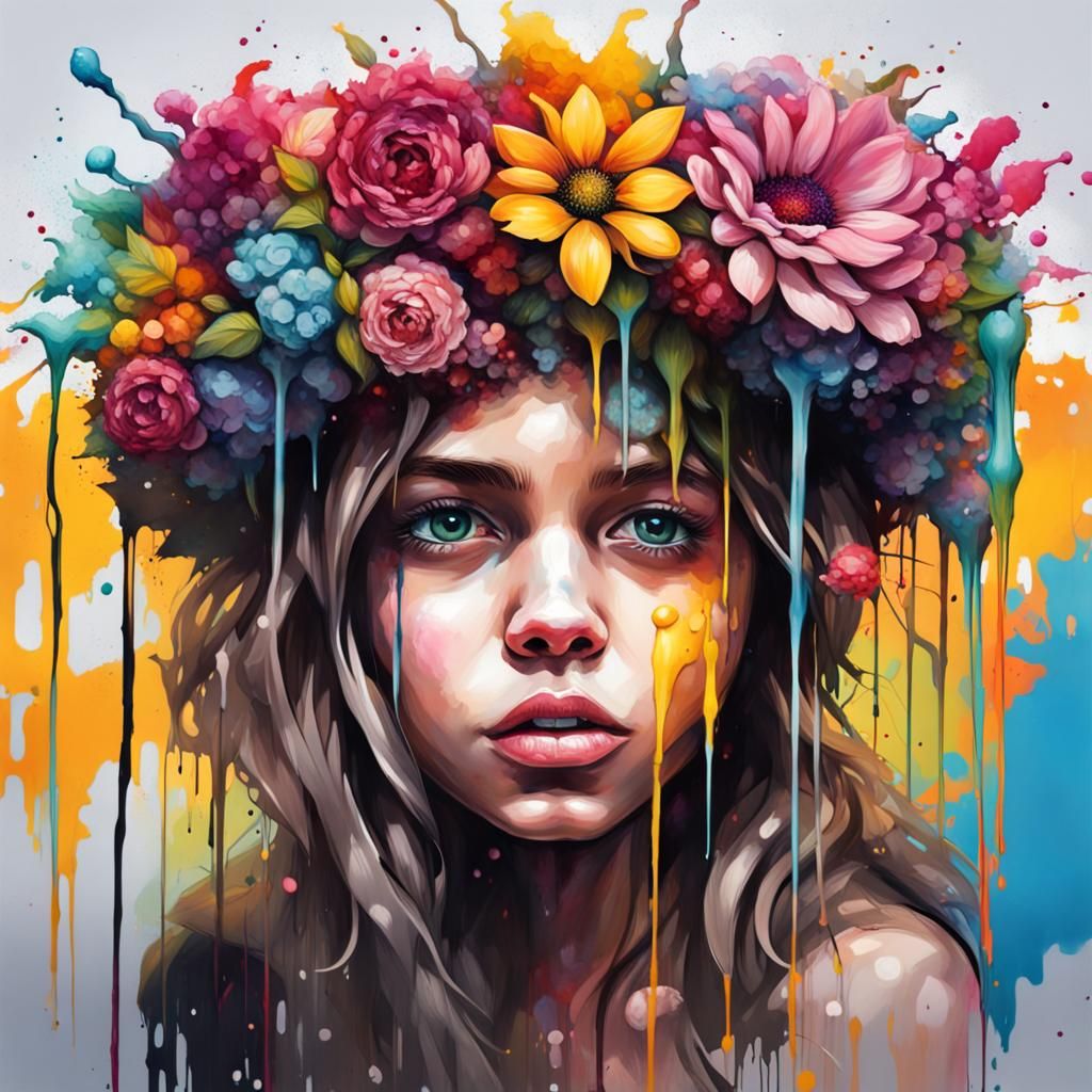 Girl with Flower Crown as Graffiti Art