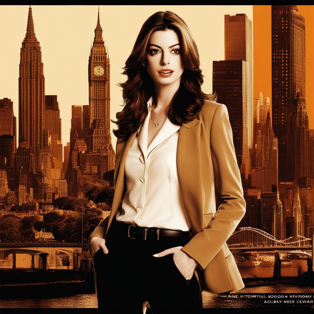 Anne Hathaway as Ally McBeal in Sepia Cityscape