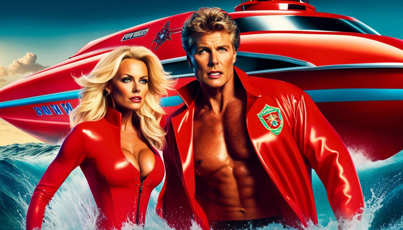 Pamela Anderson and David Hasselhoff in Baywatch (1980s)