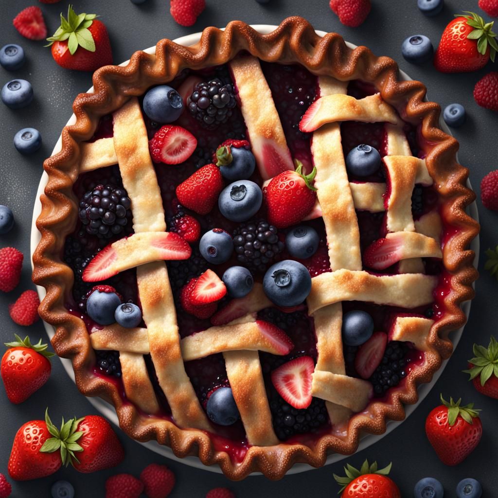 Mixed Berry Pie in Detailed Matte Painting Style