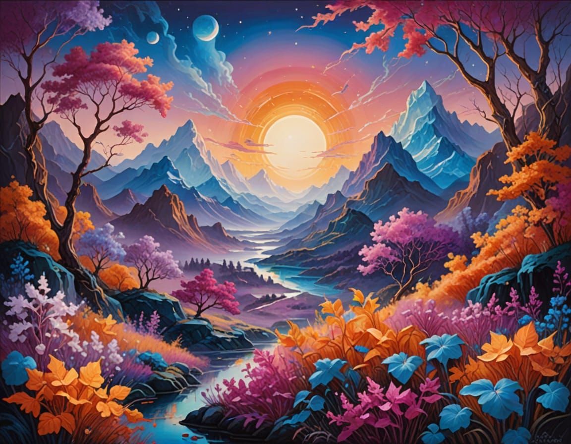 Vivid Gradient Landscape in Oil Paint