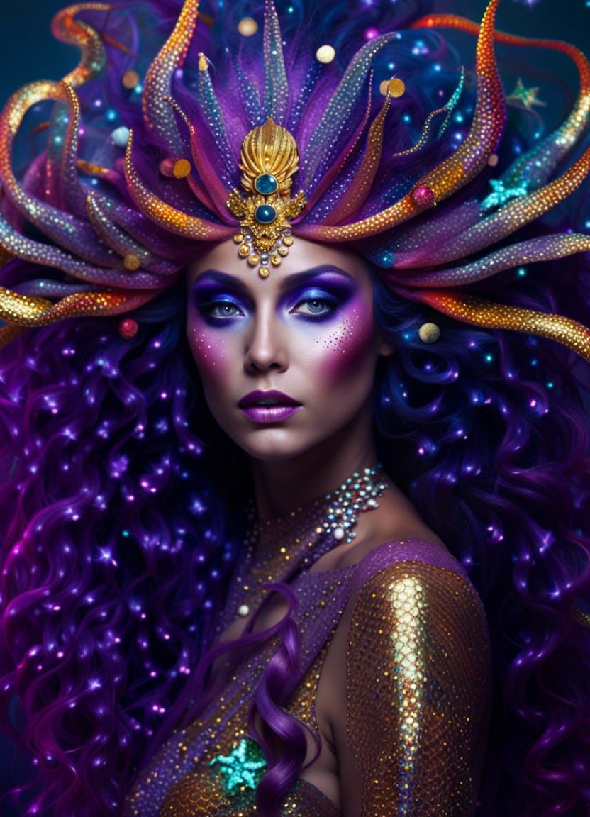 Glittering Mermaid Medusa Portrait in Hyperrealism