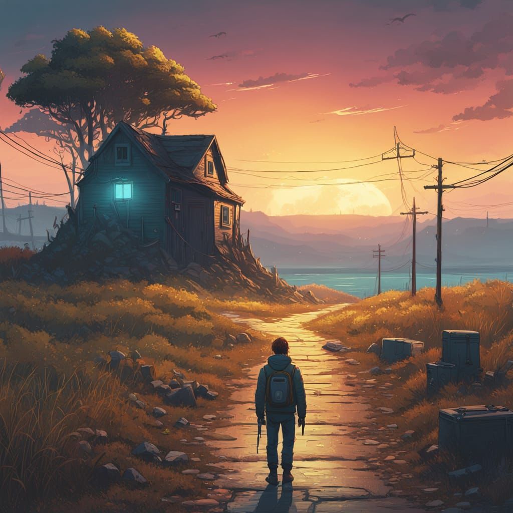 Fantasy Figure at Path's End, Detailed Matte Painting