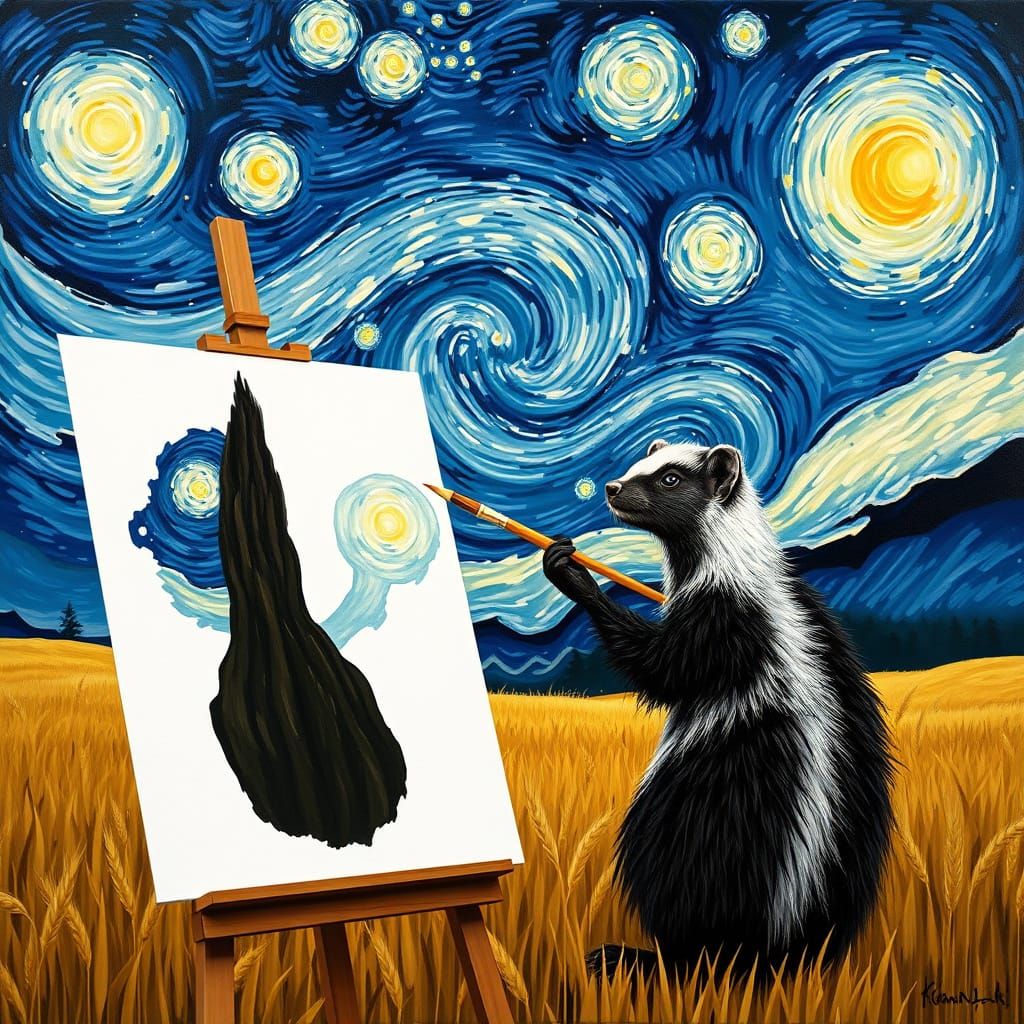 Van Gogh's Starry Night Reimagined by a Skunk Artist