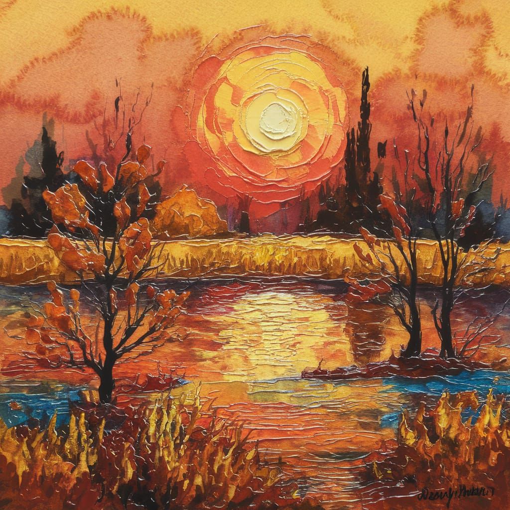 Kafkaesque Autumn Sunset with Heavy Paint Smears