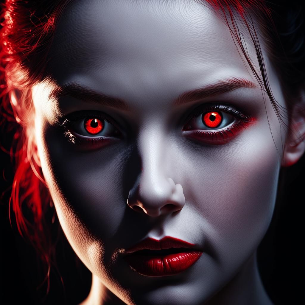 Gothic Woman with Red Eyes in Oil Painting Style