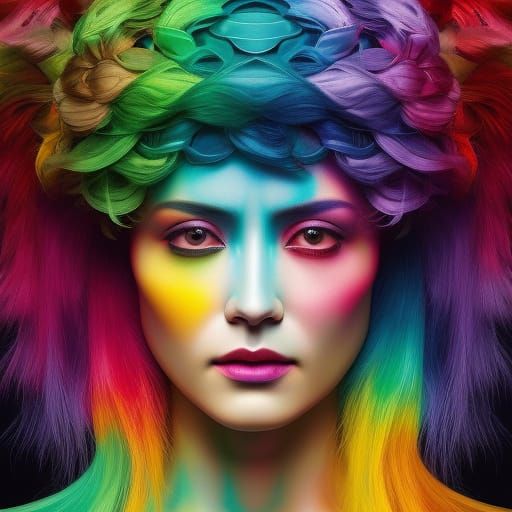Hyperrealistic Rainbow Woman in Dark Fantasy Style