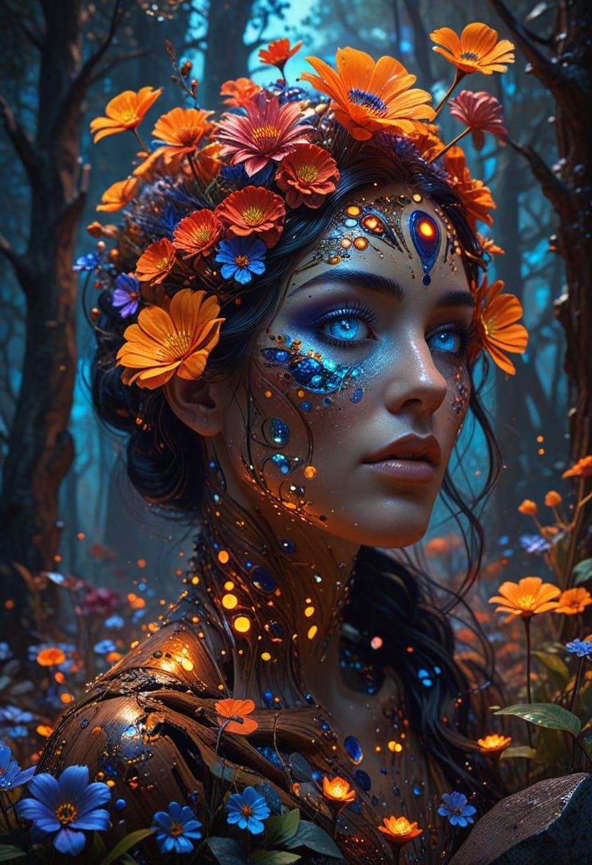 Vibrant Enchanted Forest Scene in Pop Art Style