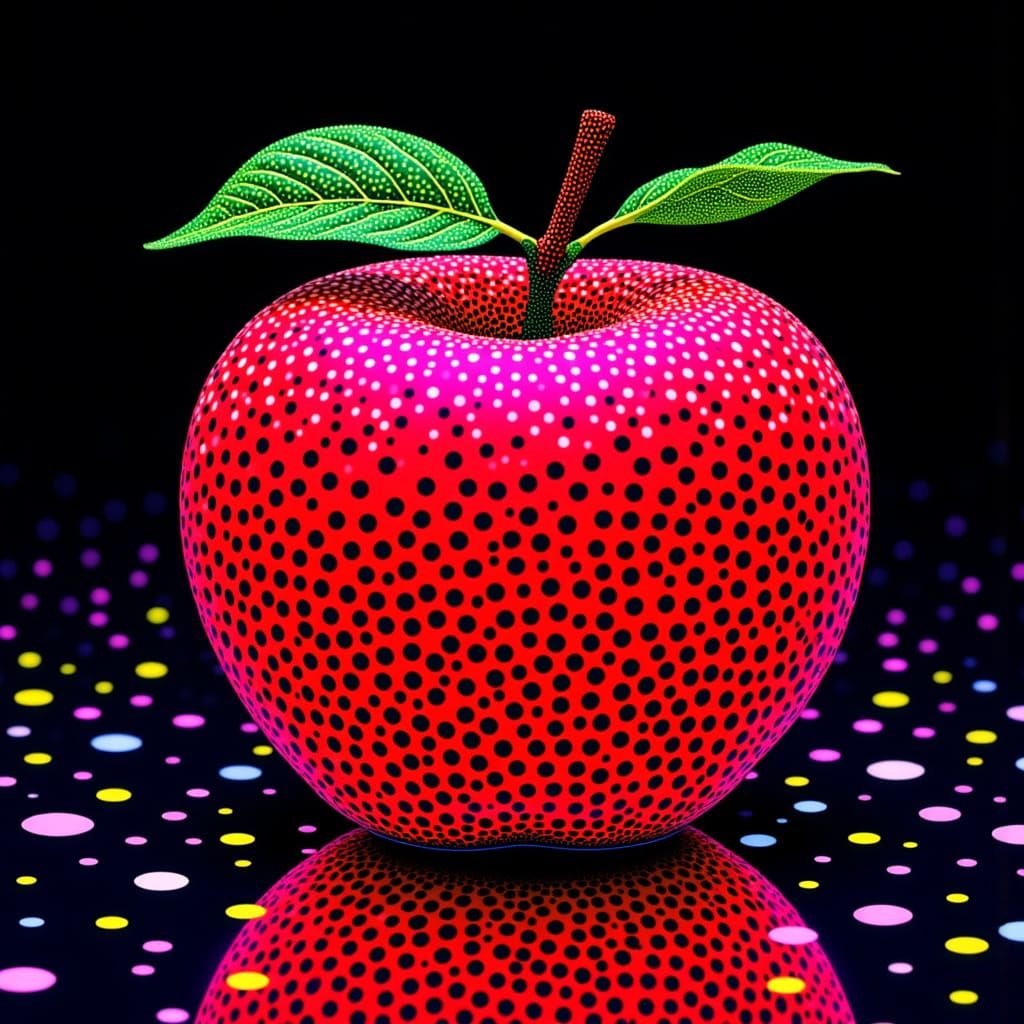 Vibrant Red Apple in Neon Maximalist Style
