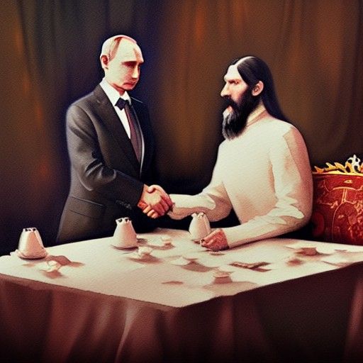 Putin and Rasputin Shake Hands: Digital Art