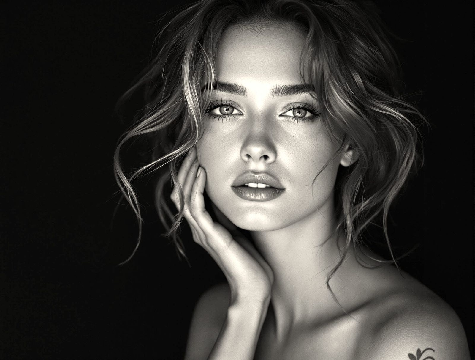 Elegant Woman with Voluminous Hair in Cinematic Lighting