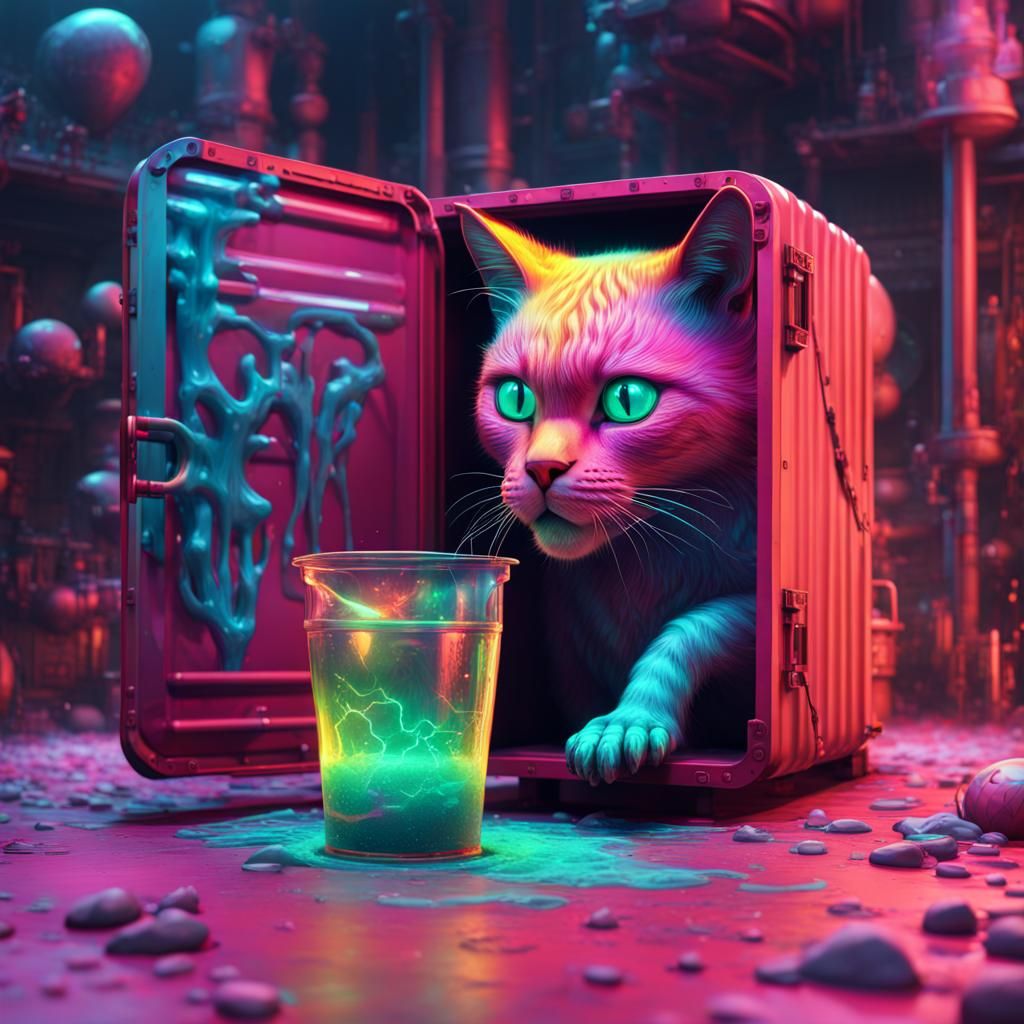 Mystic Cat Drinking in Polychromatic Neon Colors