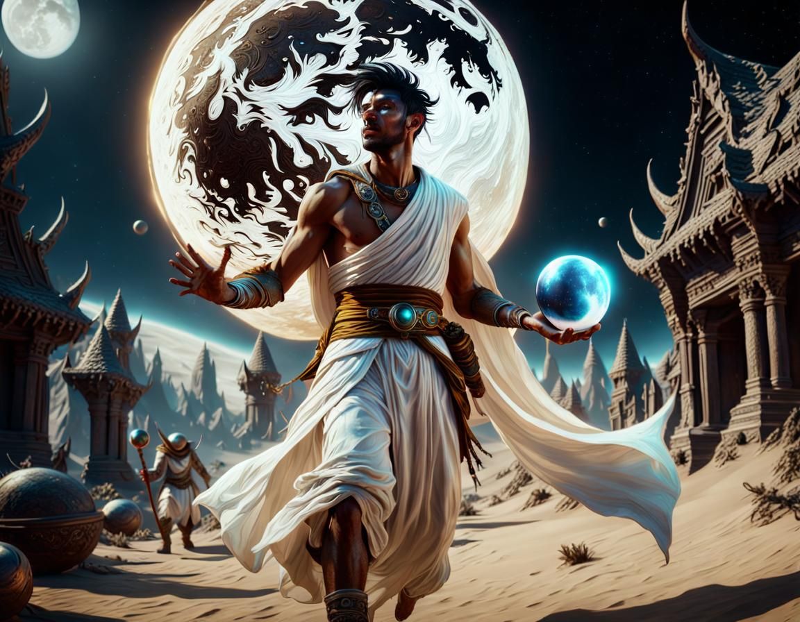 Moon Orb Man Chased by Magic Goblins