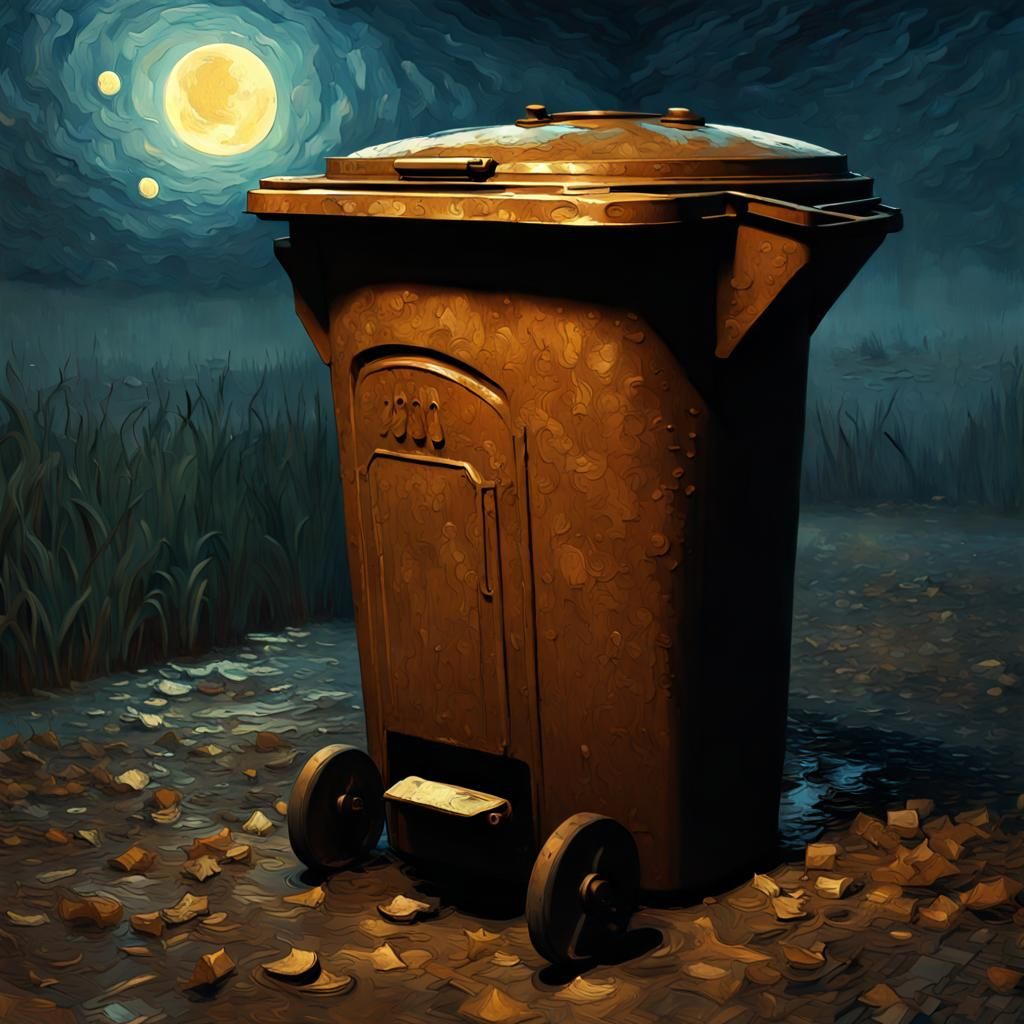 Rusty Trash Can Portrait in Van Gogh Style