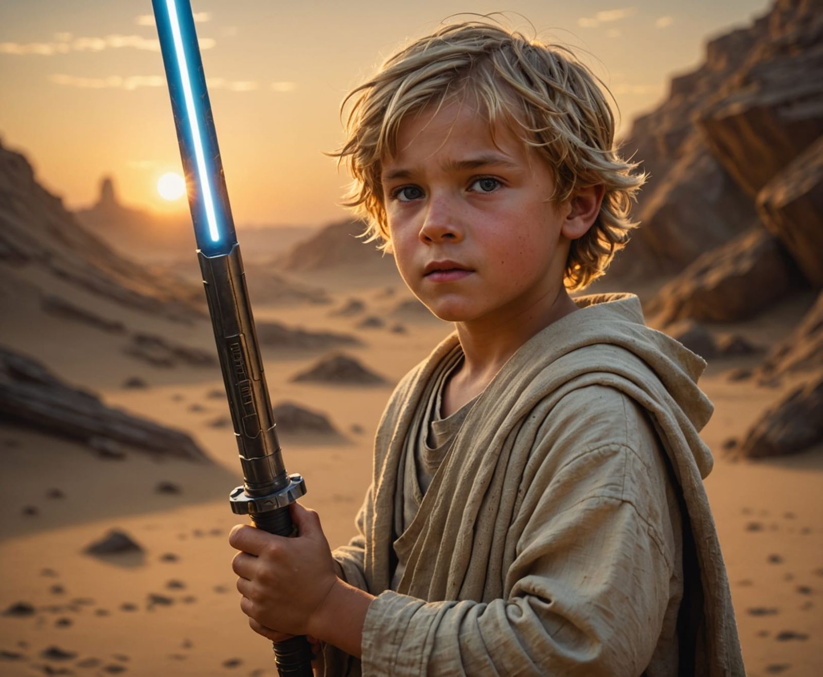 Young Anakin Skywalker Concept Art with Lightsaber