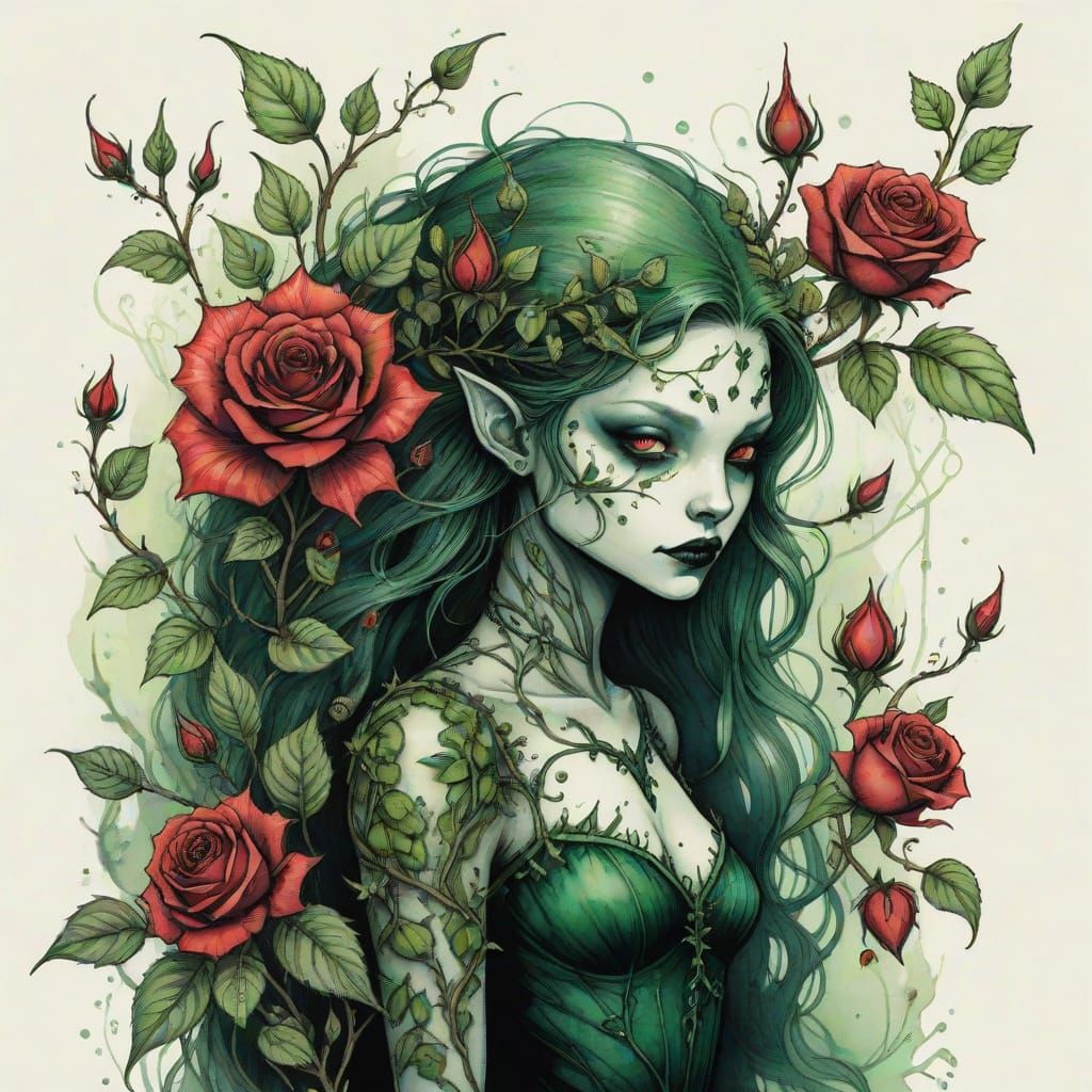 Tiny Evil Creature in Botanical Illustration Style