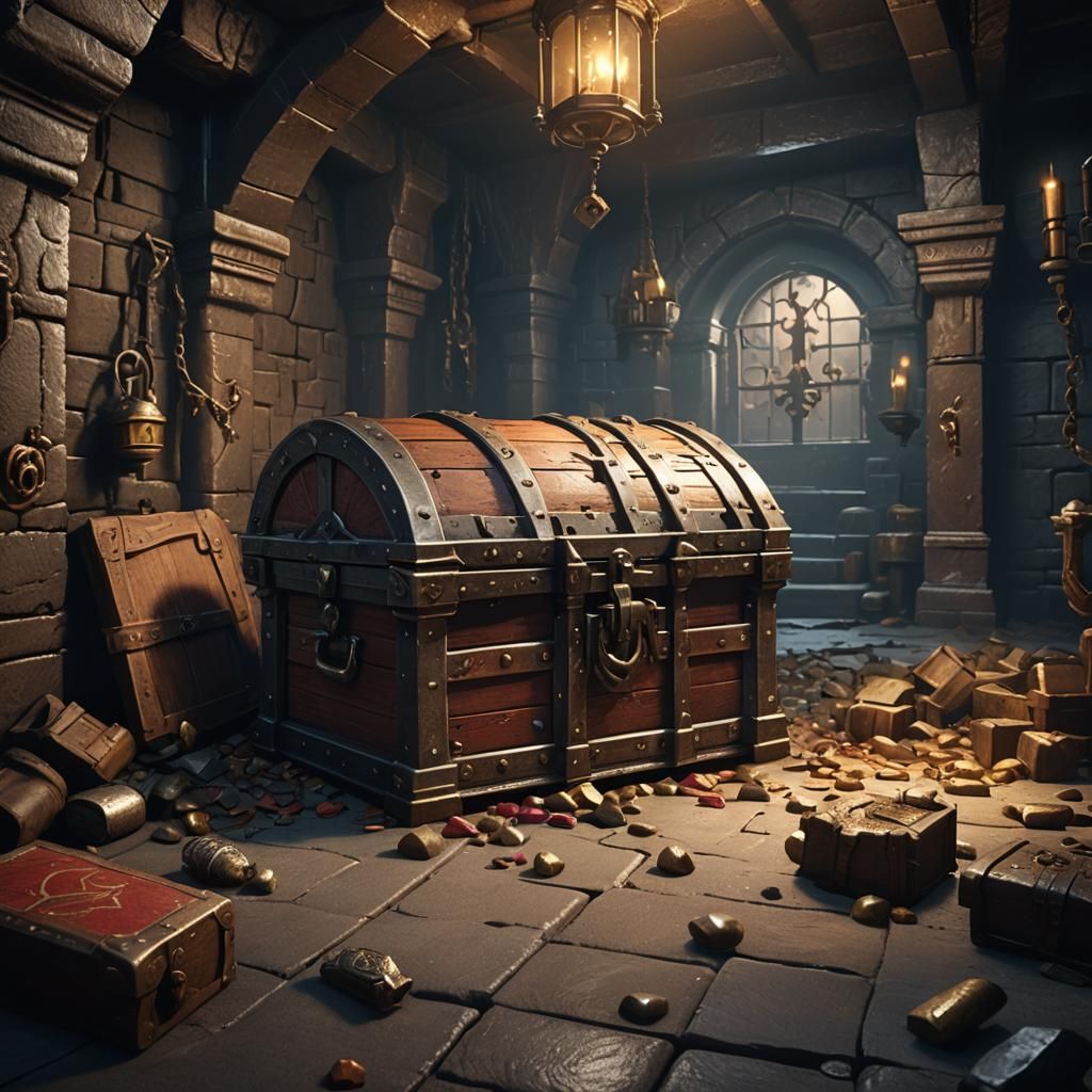 Dungeon Treasure Chest: Detailed Matte Painting