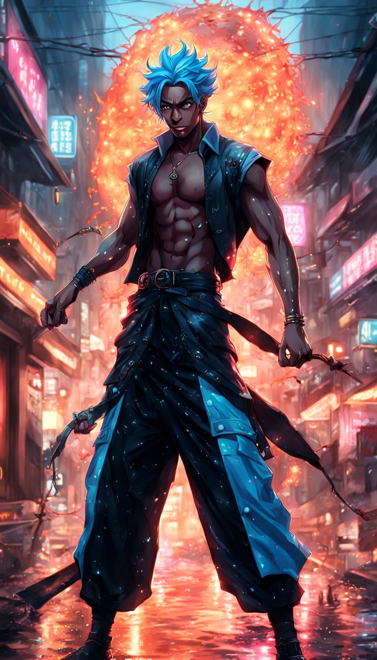 Cyberpunk Male Anime Character in Neon City