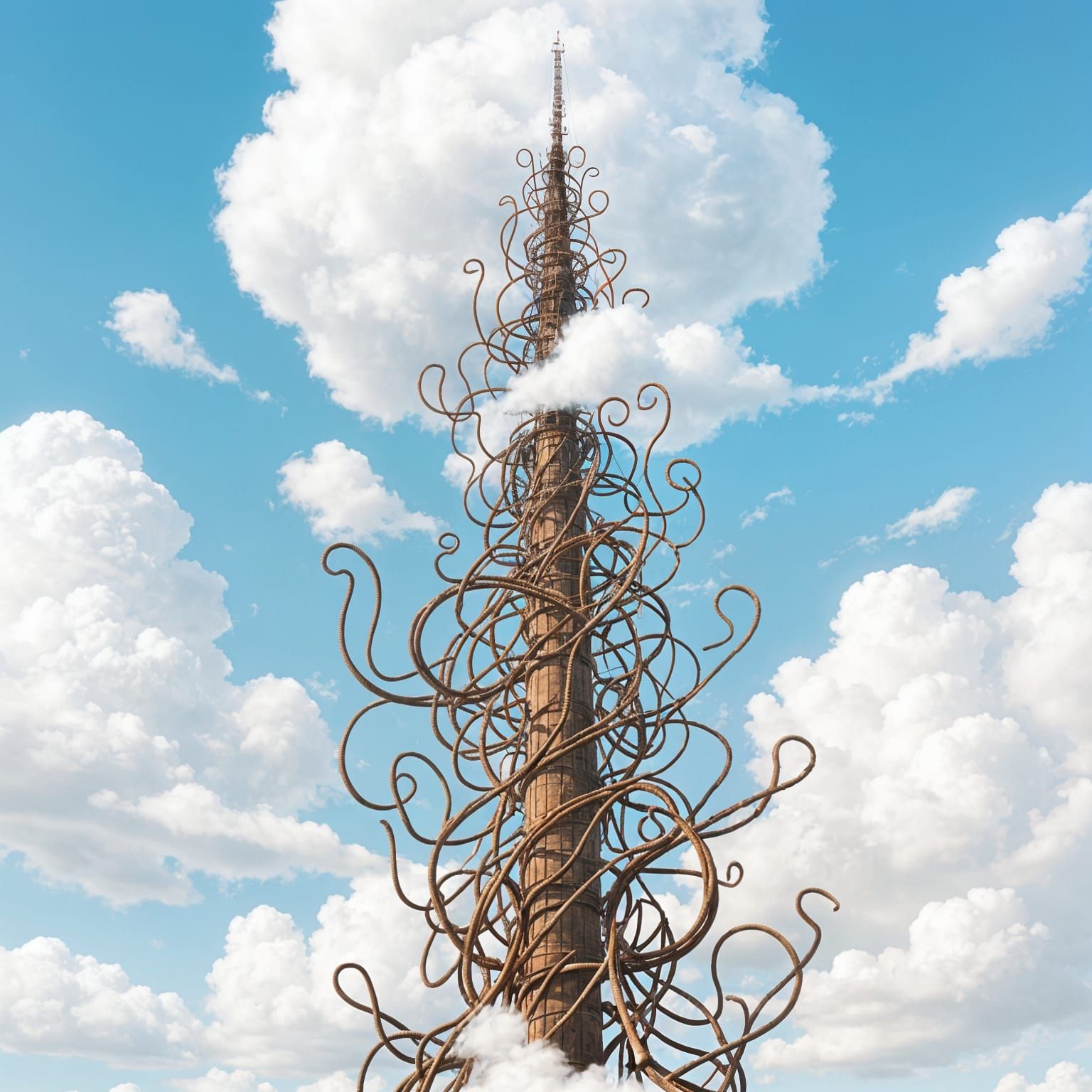 Tower of Twisted Wire Reaching for Glorious Clouds