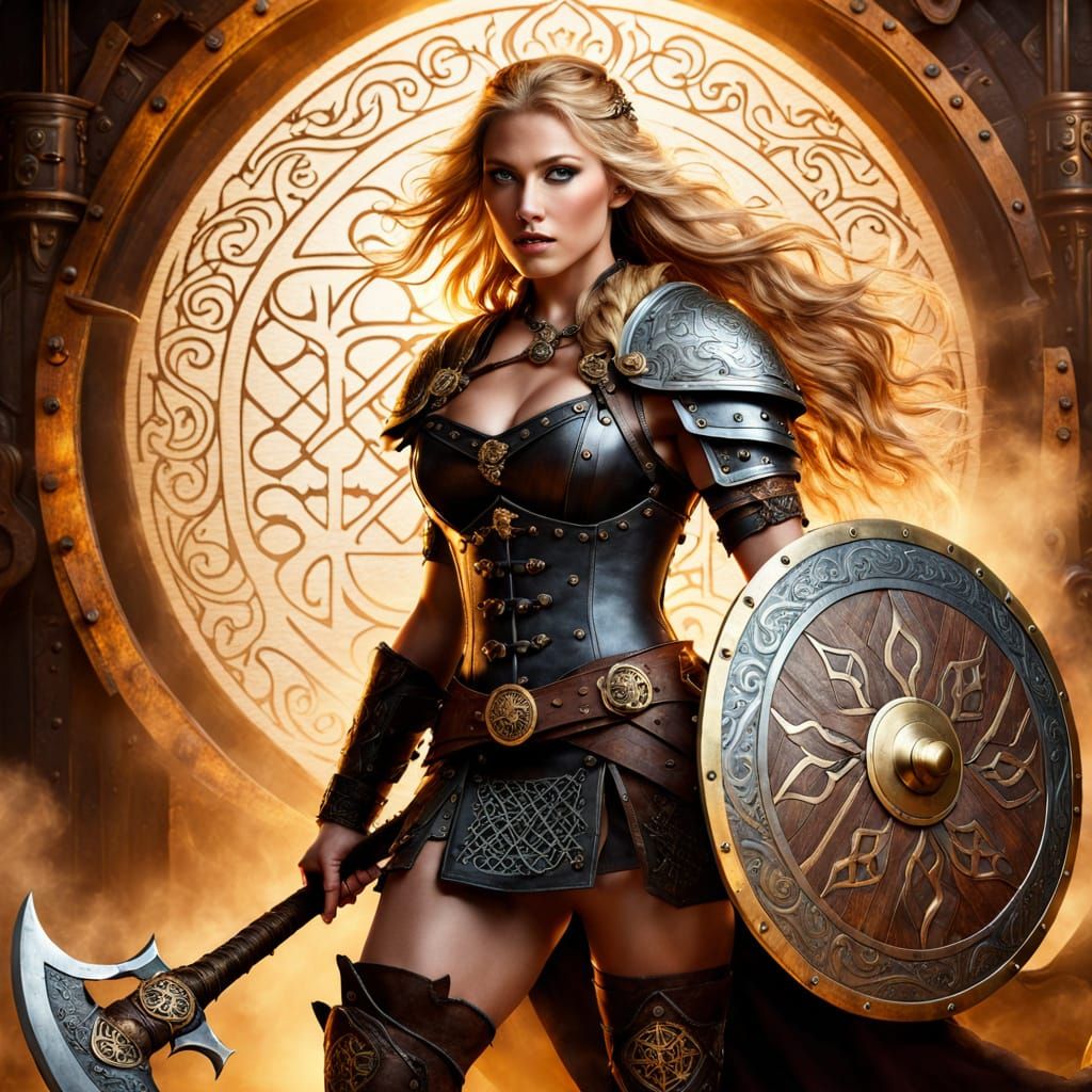 Viking Warrior Maiden in Steampunk Armor