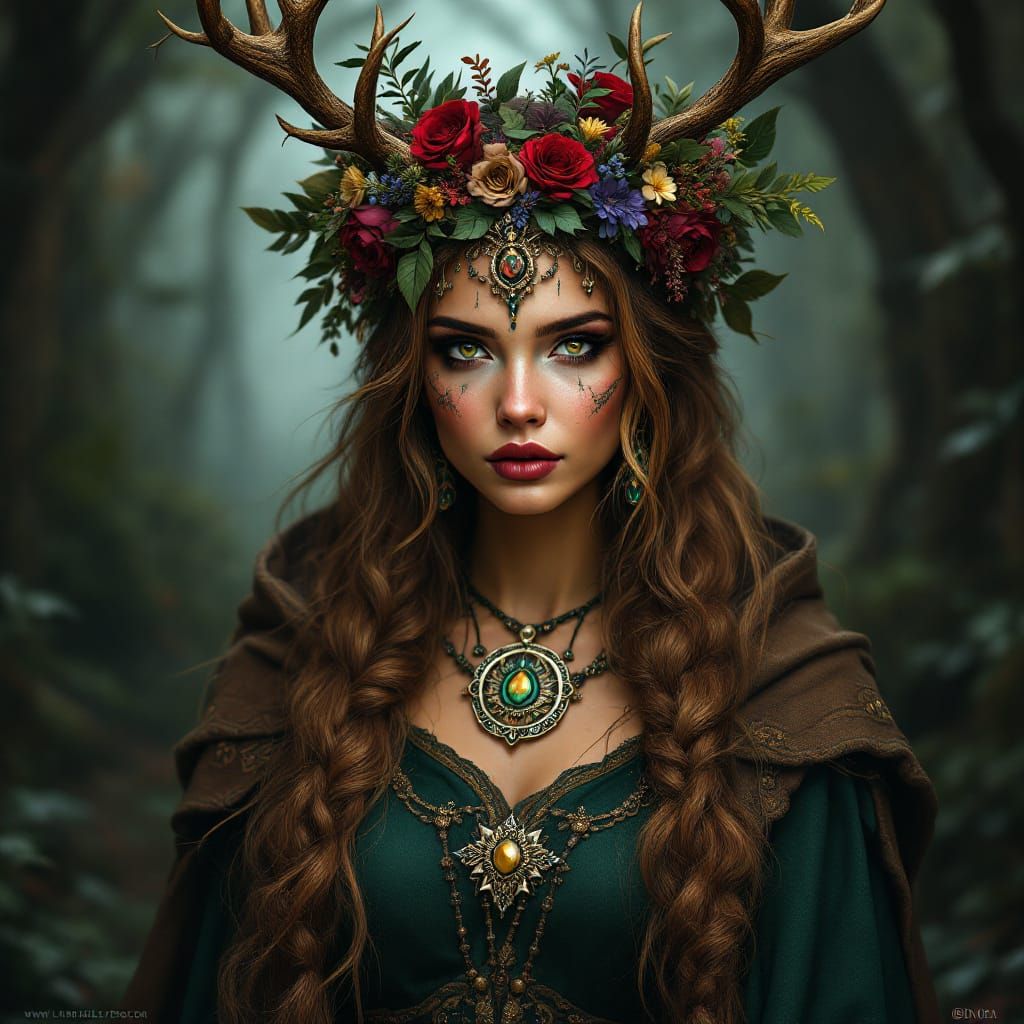 Goddess Abnoba in Mystical Forest Portrait