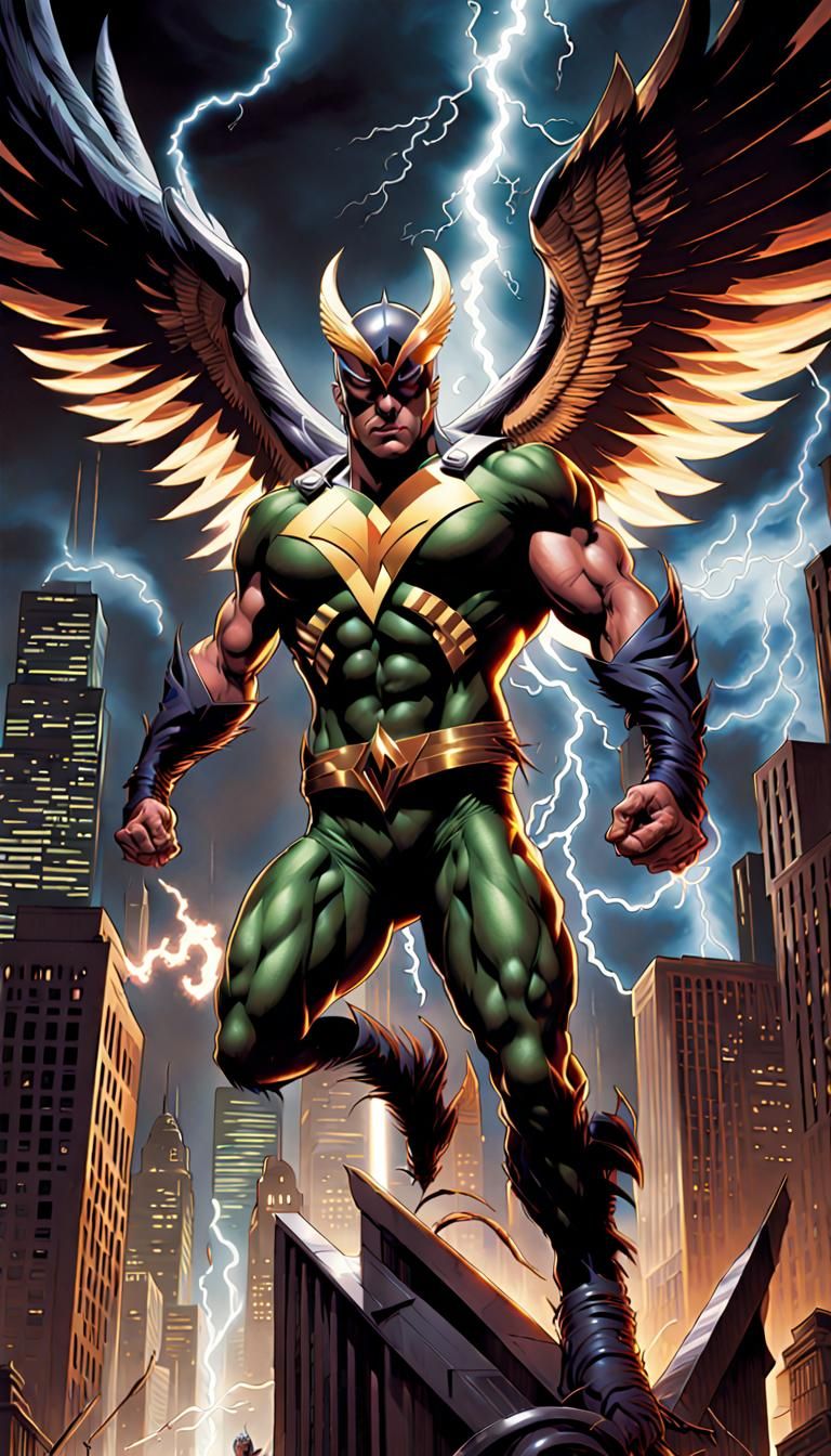 Venom Hawkman Amalgamation in Dystopian Thunderstorm