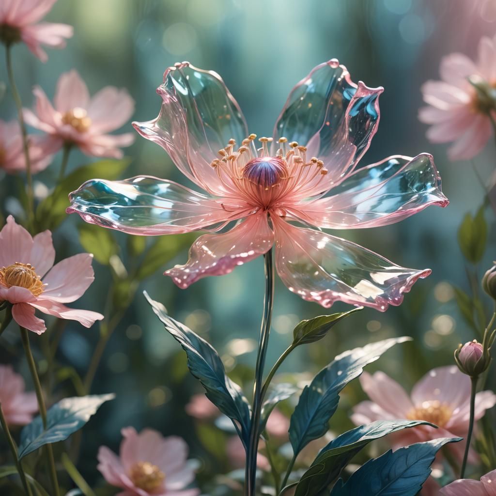 Pink Glass Flower Concept Art in Pastel Colors