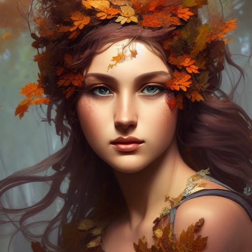 Autumn Goddess Portrait in Hyperdetailed Digital Art