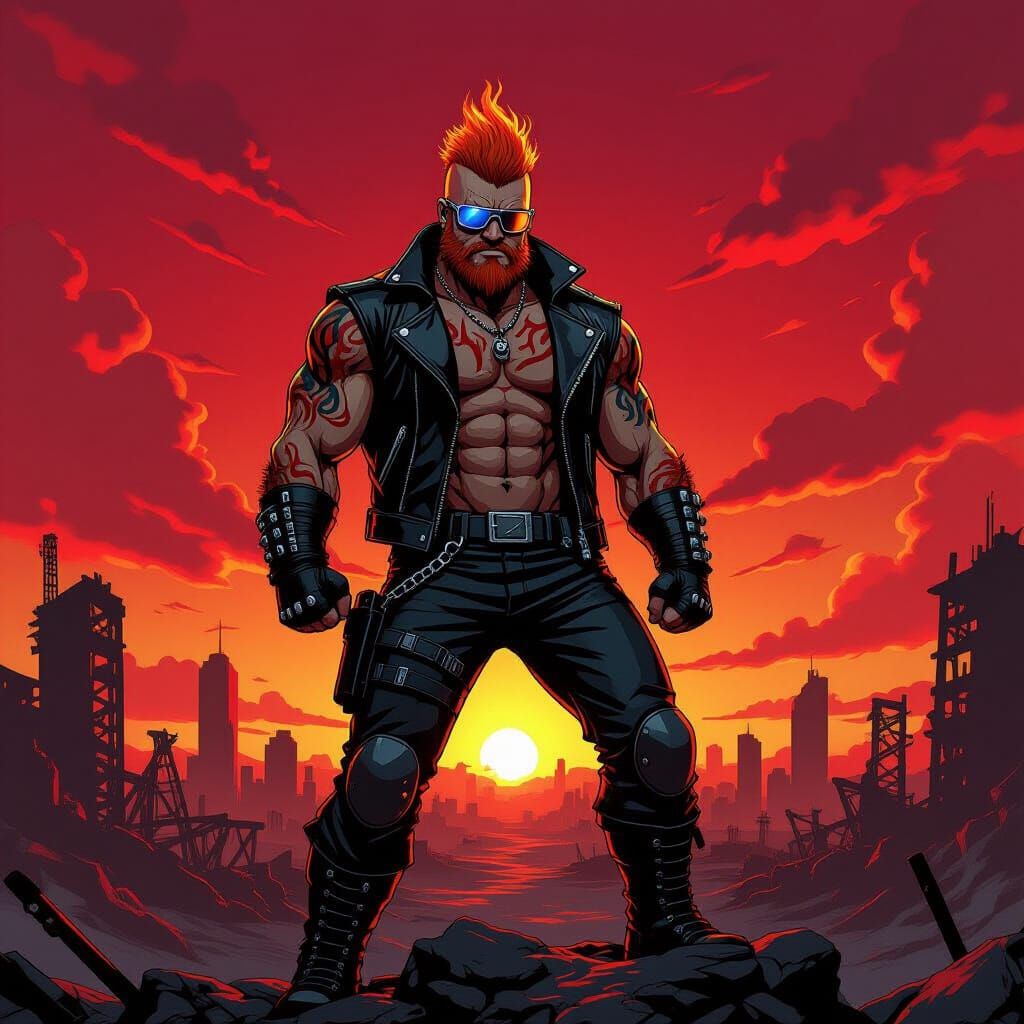 Dystopian Wrestler Overlooking Wasteland in Dark Fantasy Sty...