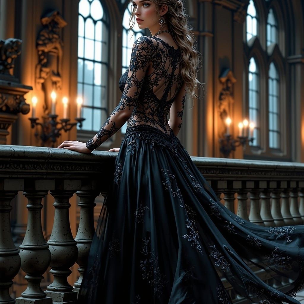 Gothic Cathedral Lady in Black Lace