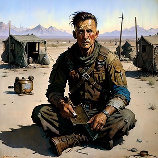 Post apocalyptic nomads depicted by Norman Rockwell