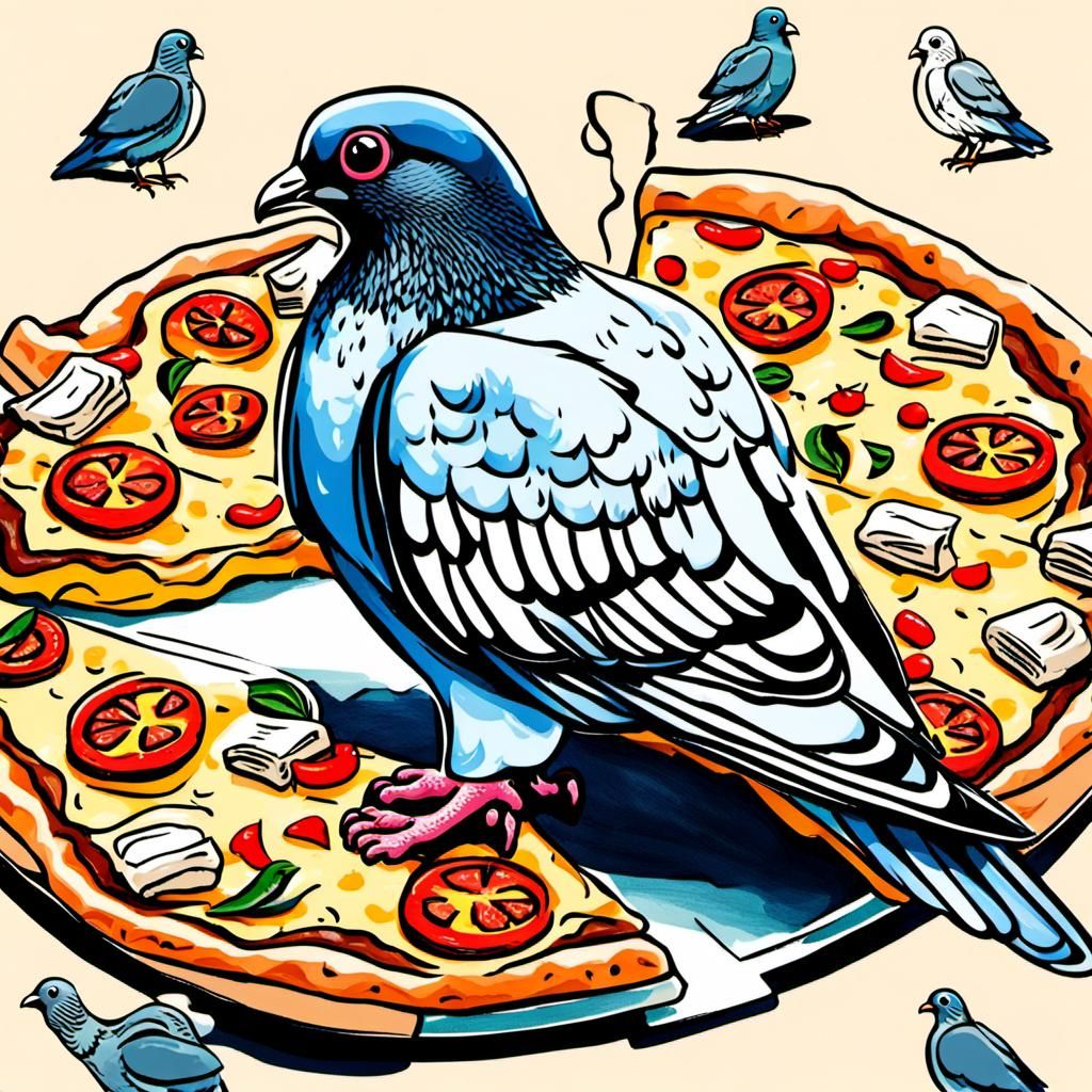 Pigeon Enjoying Pizza Slice