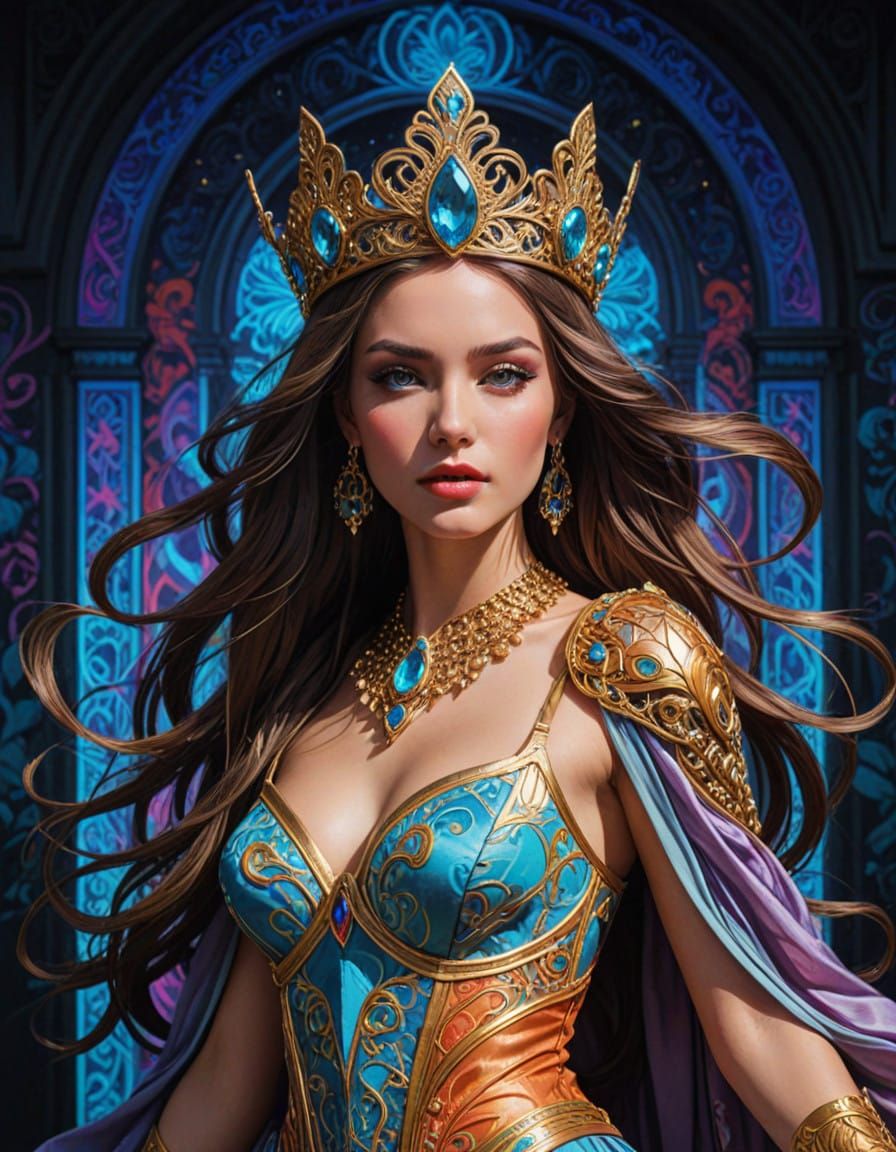 Cosmic Warrior Queen in Art Nouveau Rococo Style