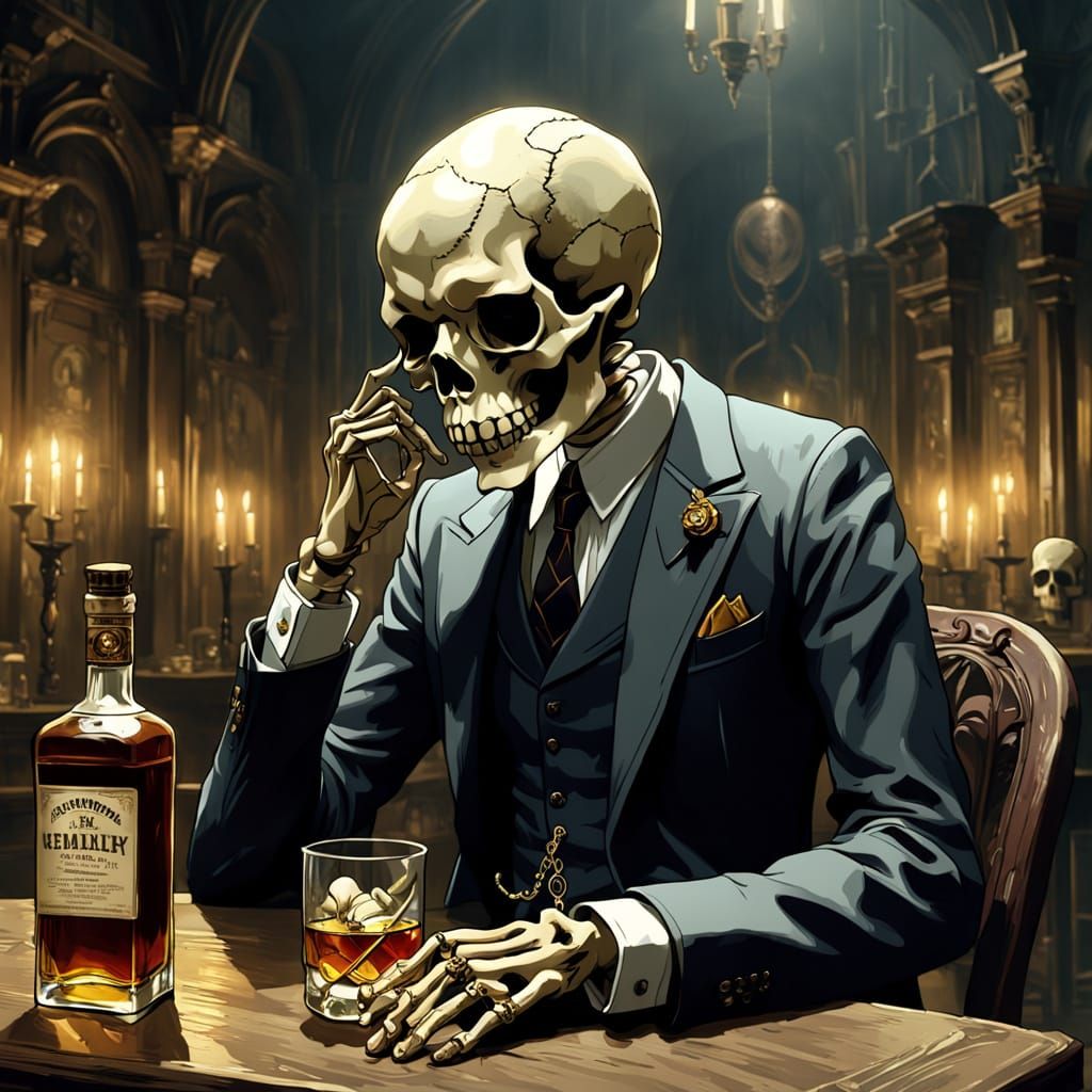 Ethereal Study of a Haunted Skeleton in Victorian Era Attire