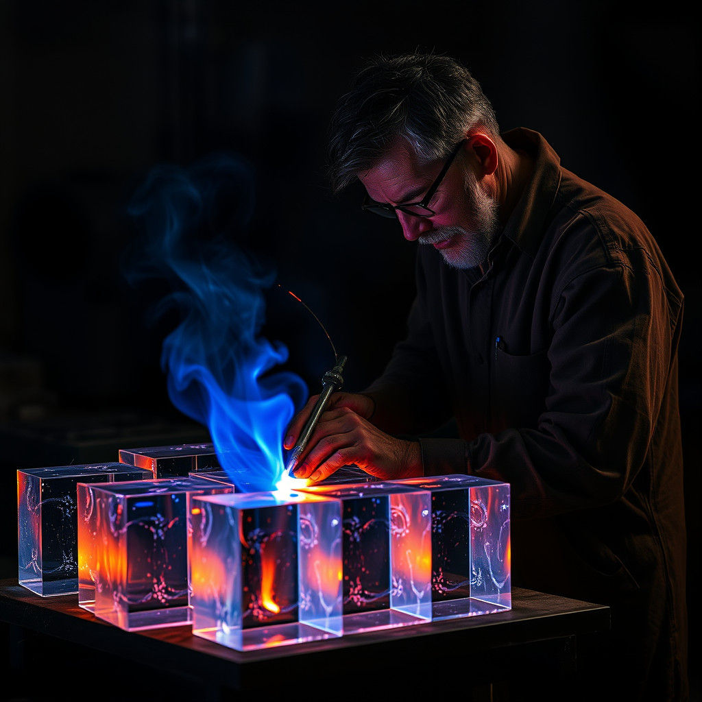 Craftsman Flame Polishing Acrylic Blocks with Blue Flame